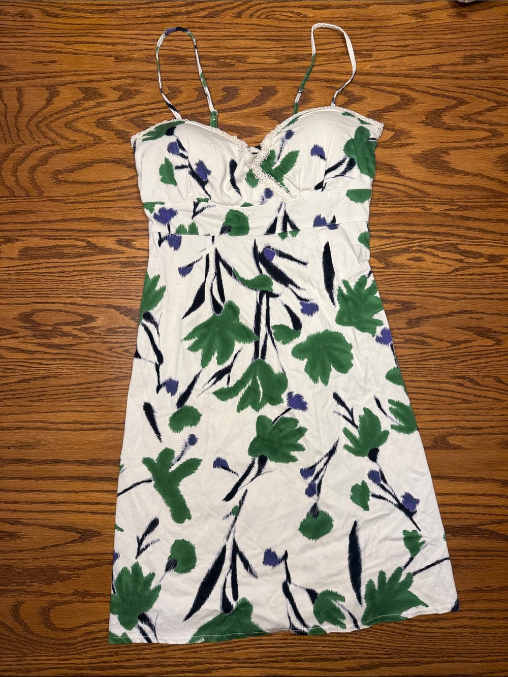 White Floral Mini Dress with Green & Blue Print